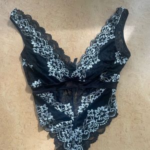 Black and white lace bodysuit